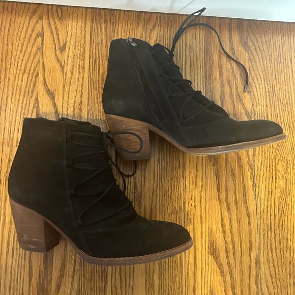 Sam Edelman Black Lace-up Suede Booties - Picture 3 of 4